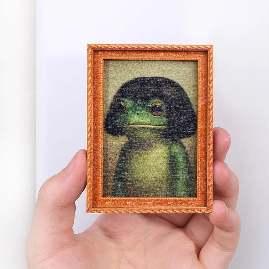 1pcs Fridge Magnet Cute Retro Ornament Wood Artistic Photo Frame Design Frog Magnets For Fridge Home Appliances Kitchen Dorm Qme