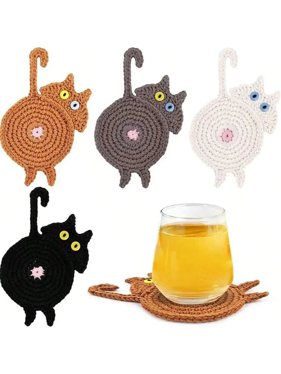 Peeking Cat Crochet Coasters-cat Gifts Lovers-cat Coaster Insulation Qme
