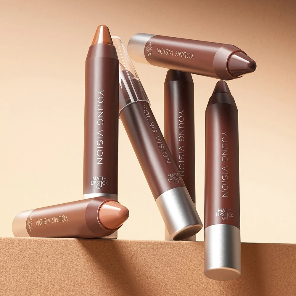 3-in-1 Matte Lip Pencil Crayon, Chocolate Brown Velvet Smooth Lip Liner, LongLasting Waterproof Lipstick for Ombre Gradient Lips Qme