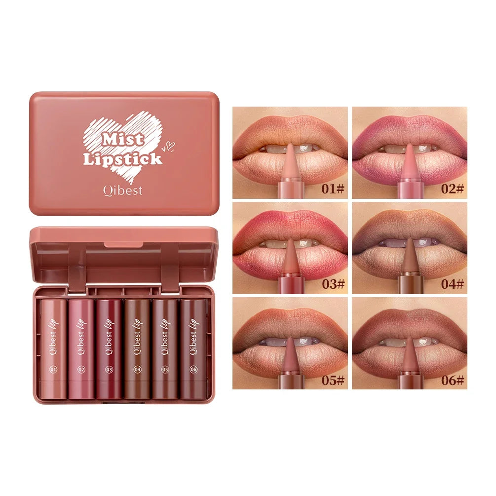 QIBEST Tapered Gradient Lip Liner Lipstick Sets Matte Nude Brown Red Lipstick Waterproof Contouring Tint Lipliner Lasting Makeup Qme Lip Makeup Sets