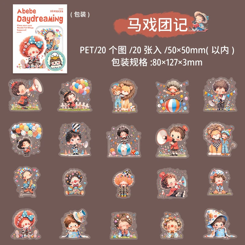 20 Sheets Dreamy Aesthetic Cute Character Sticker Pack for Scrapbook Journal DIY Collage Photo Frame Decor Qme 1