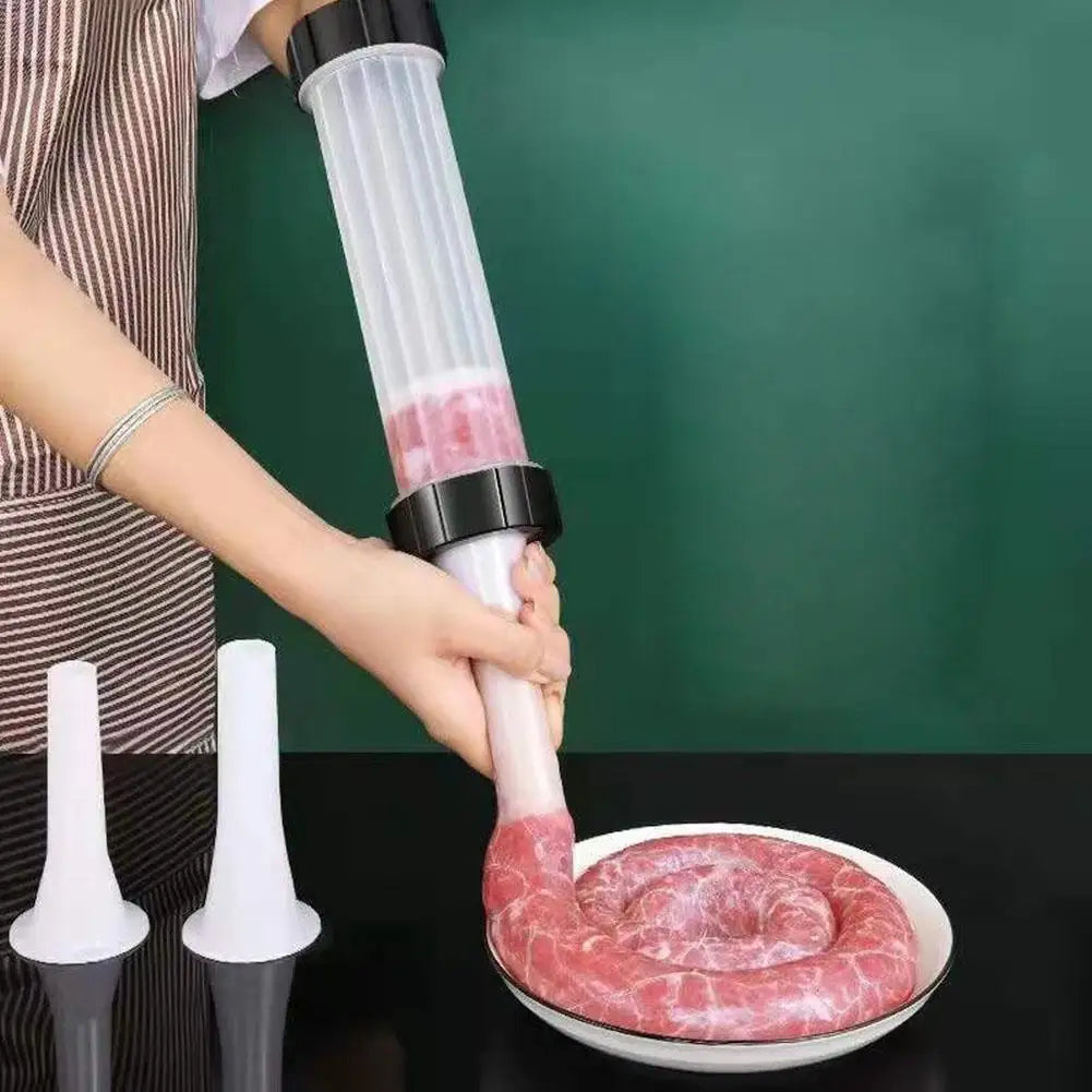 Manual Sausage Maker with 3 Stuffing Nozzles - Handheld Sausage Filler, Home Kitchen Sausage Stuffer Tool for Homemade Sausages Qme