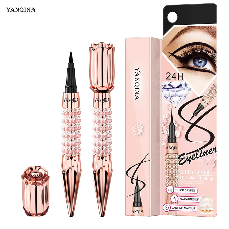 YANQINA Precision Liquid Eyeliner Pen - Long-lasting, Waterproof, Transfer-proof, Quick-Dry Black Eyeliner with Sparkling Design Qme