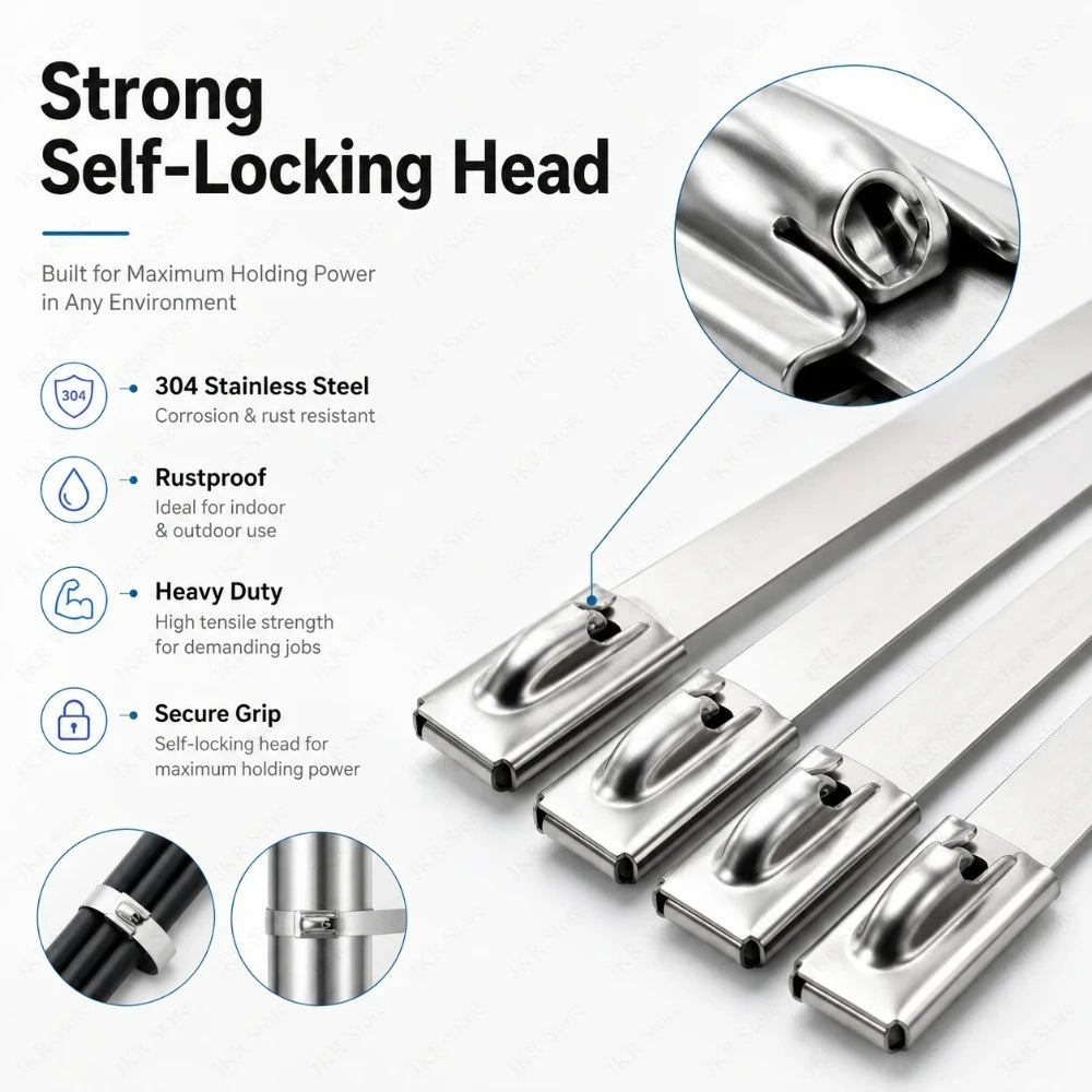 Rust Resistant Stainless Steel Cable Ties 20/50Pcs Strong Zip Straps For Machinery Auto Outdoor Wiring Binding And Fixing Qme