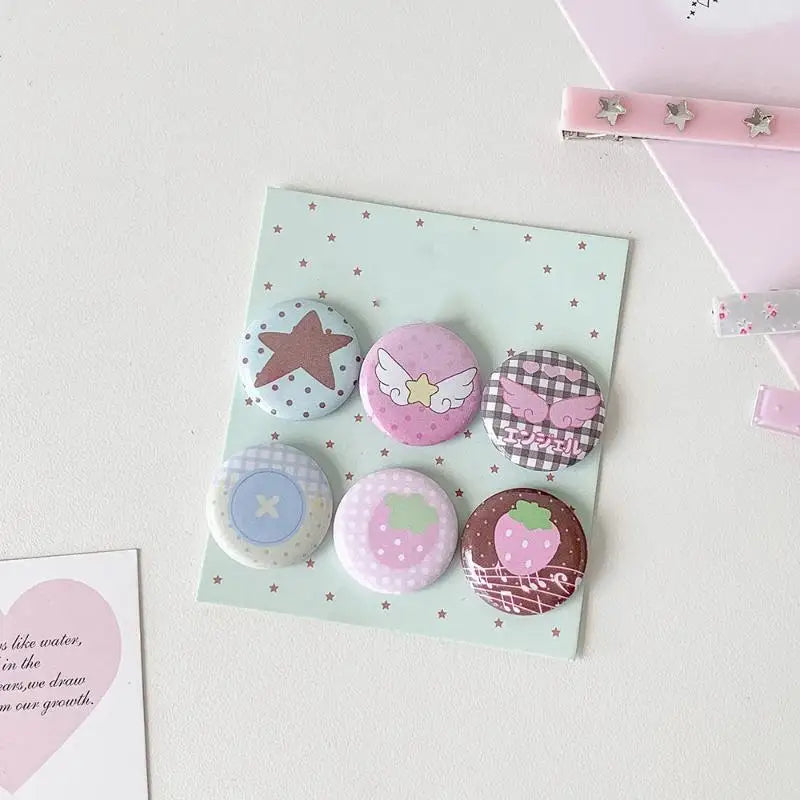 6Pcs Retro Cute 25mm Mini Cartoon Button Badge Kawaii Girls Kids Backpack Pencil Bag DIY Decorative Brooch Pins Qme D