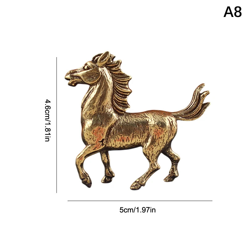 Brass Horse Figurines Chinese New Year Zodiac Horse Ornament Feng Shui Lucky Statue Home Office Desktop Decoration Crafts Qme A8