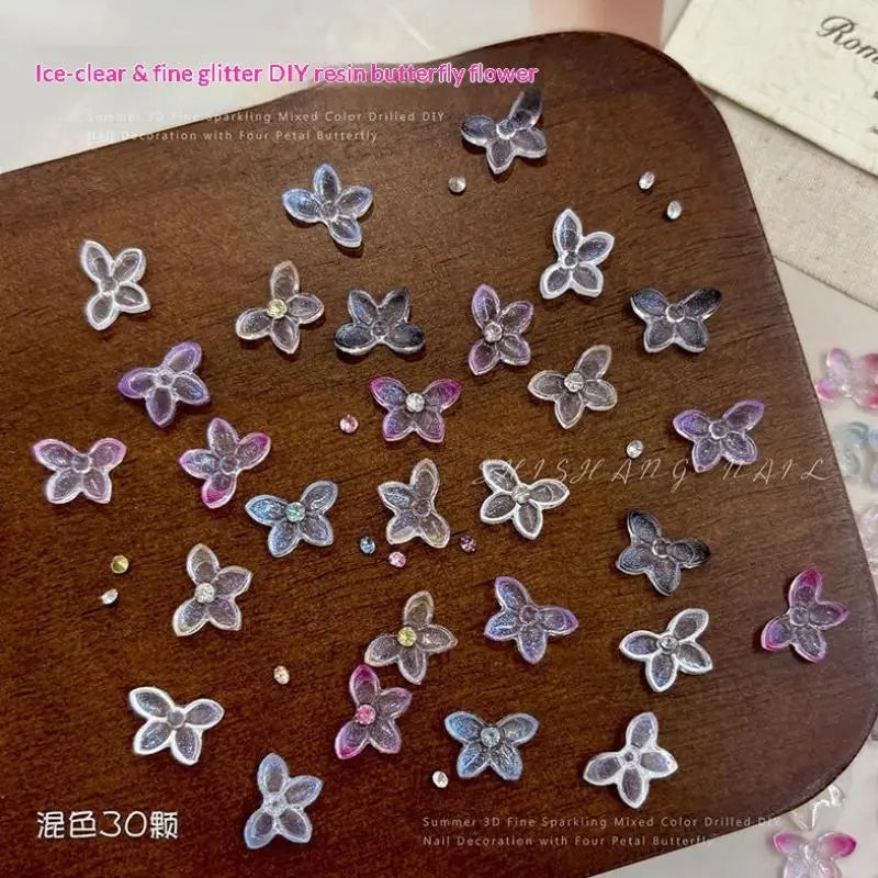 Shiny Rhinestone Nail Art Decorations 3D Glitter Resin Butterfly Qme