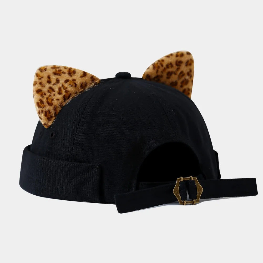 Simple Cute Cat Ears Brimless Hat Sweet Breathable Dome Melon Cap Qme Style 1
