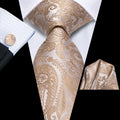 Extra Long Tie Set for Men, 3-Piece Wedding Accessories with Cufflinks & Pocket Handkerchief, Striped/Floral Design Qme DPTH-LDSN4071