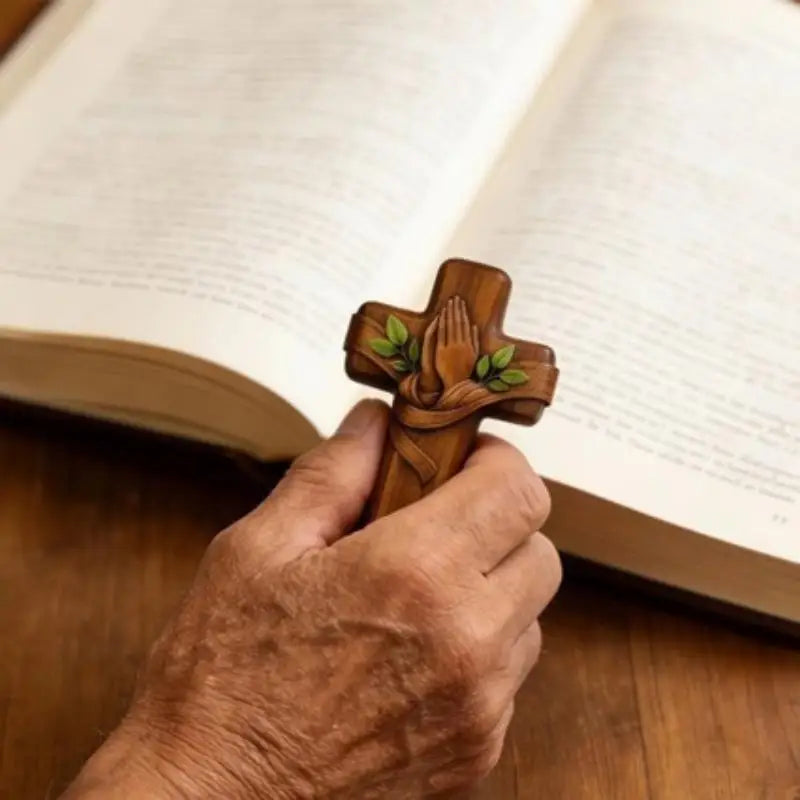 Small Pocket Prayer Cross Card Portable Wooden Bag Easter Christmas Qme