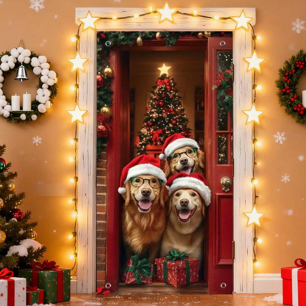 NEW Christmas Front Door Decoration Cover 2D Winter Holiday Party Background Christmas Door Wrap For Indoor Outdoor Home Kitchen Qme