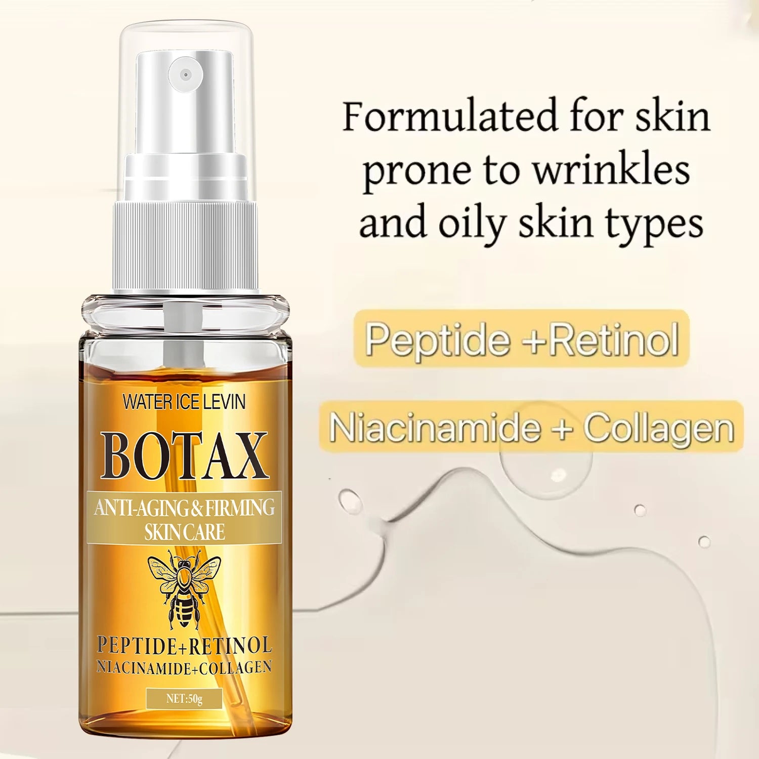 Botax Anti-Aging Instant Face Lift Serum with Peptide, Retinol, Niacinamide & Collagen for Firming & Refining Skin. Qme