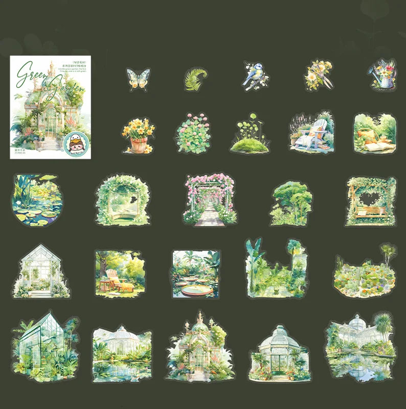 Sticker Pack 25 Sheets/Bag Green Garden Fashion Girl Scrapbook Stationery DIY Journal Phone Case Notebook Decoration Qme 4