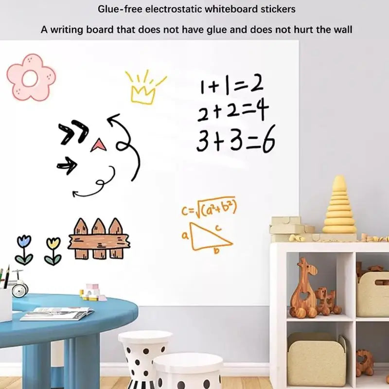 Electrostatic Whiteboard Wall Decal 45x60CM Static Cling Reusable Qme
