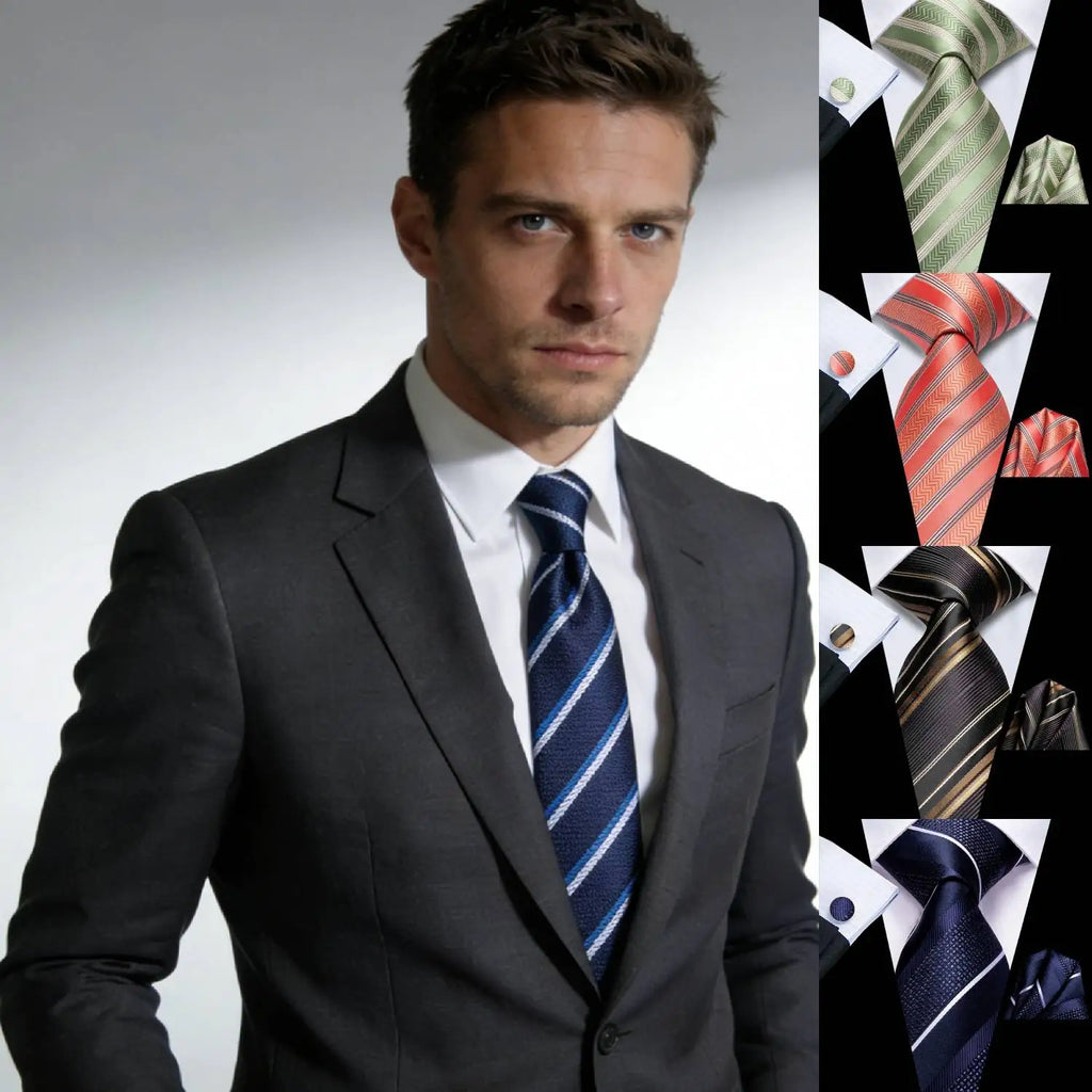 Tie Men 3-Piece Wedding Accessories Cufflinks Pocket Handkerchief Qme