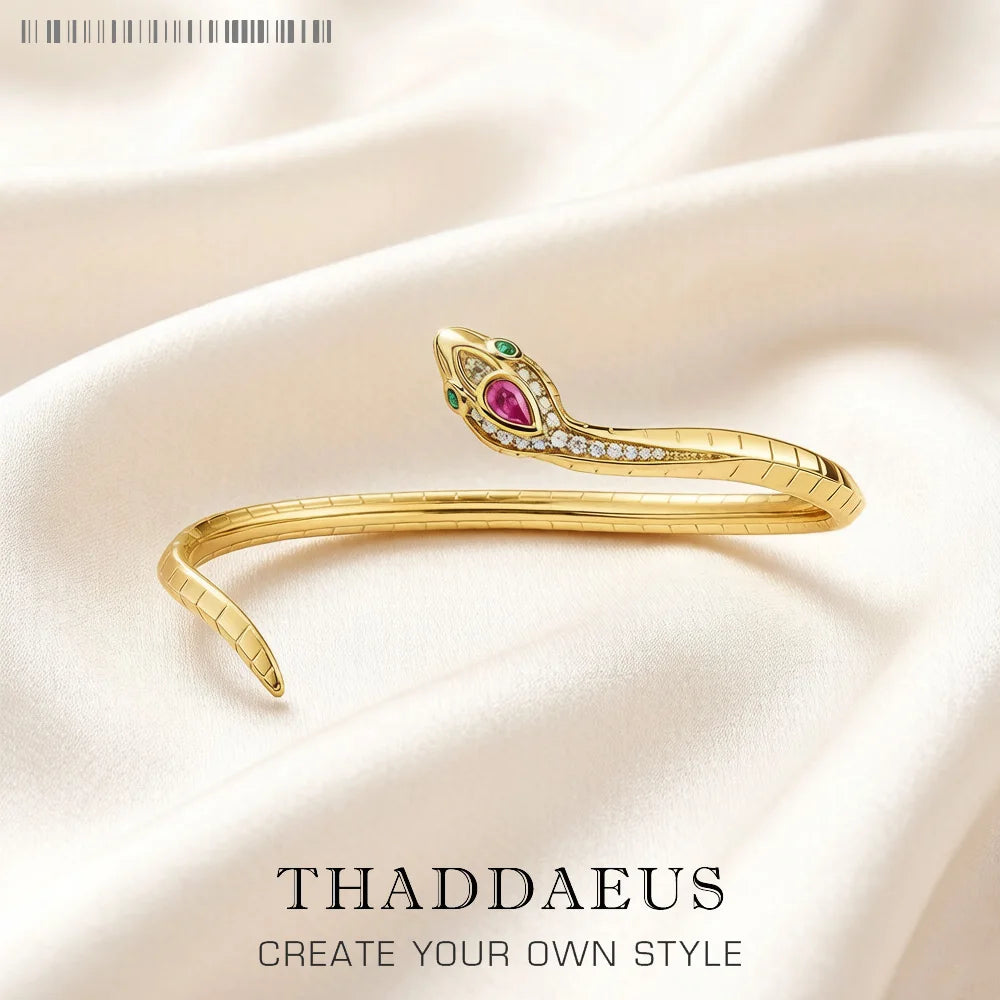 Bangle Curved Golden Snake Europe Fine Jewelry Bohemia Gift For Women Summer Brand New Good Solid Sterling 925 Silver Bracelet Qme 1