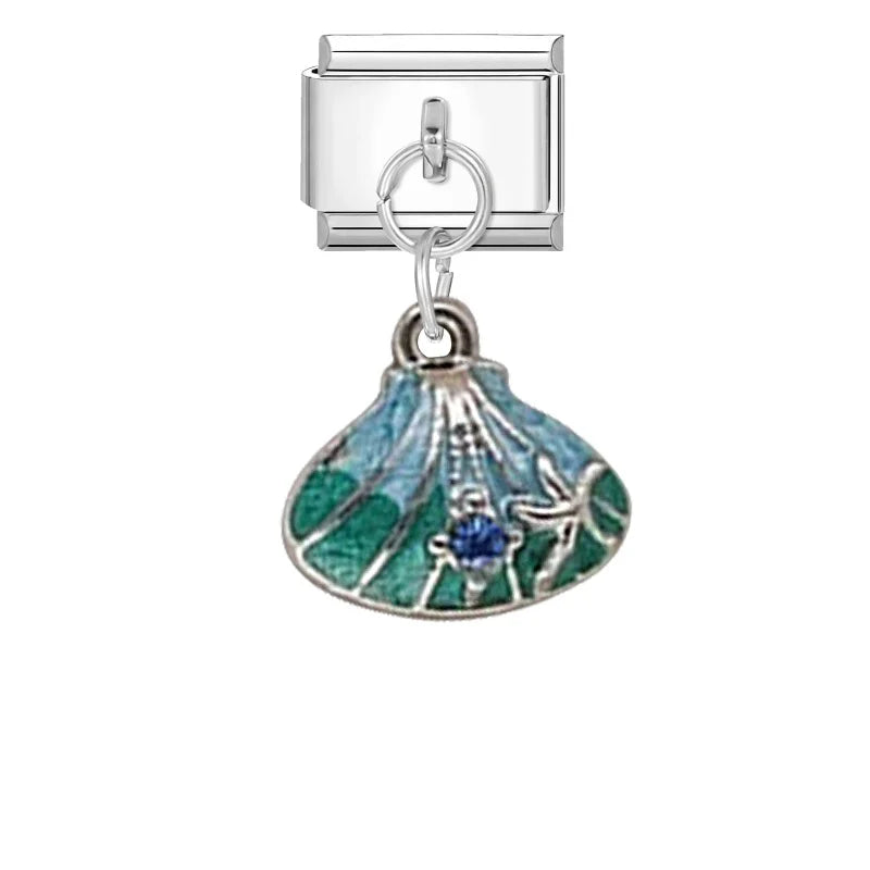2025 Shiny Zircon Shells Starfish Conch Blue Italian Charm Links Fit 9mm Stainless Steel Bracelet Women Jewelry DIY Making Gifts Qme Style 8