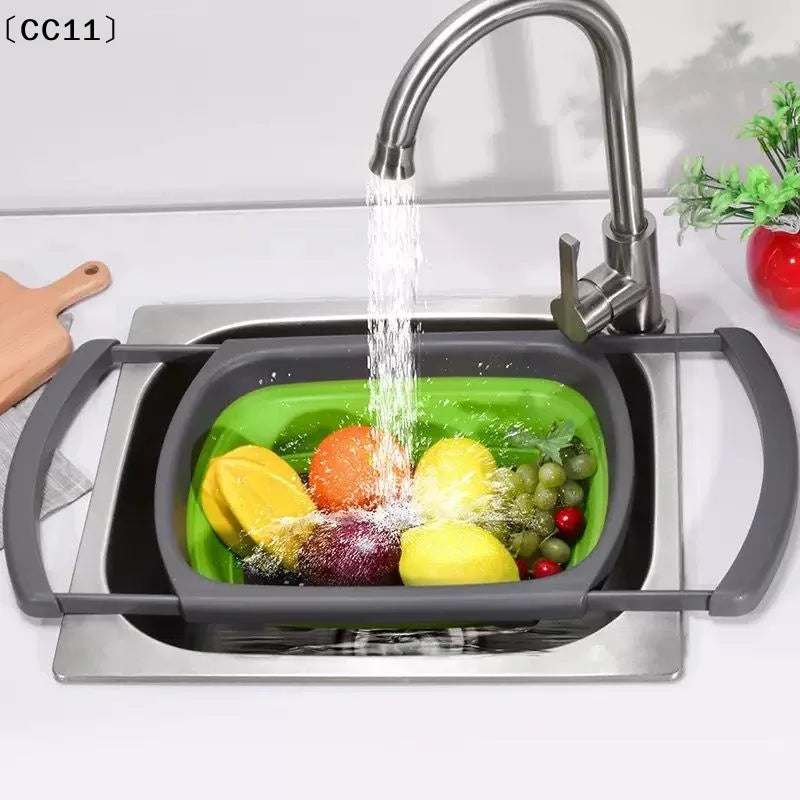 Fruit Vegetable Washing Basket Foldable Strainer Silicone Colander Qme