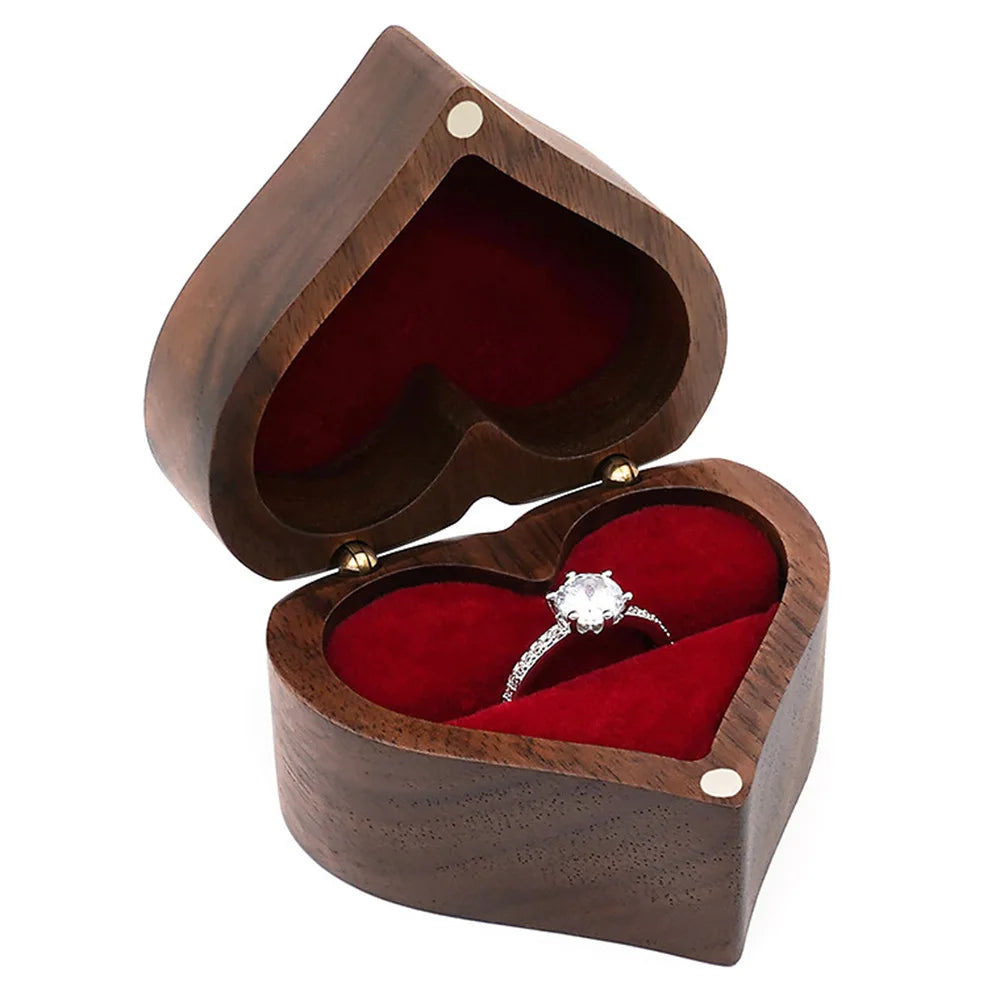 Premium Solid Wood Jewelry Organizer (Black Walnut) - Jewelry Display for Earrings & Couples Rings Jewelry Case Valentine Gift Qme Heart Red Single