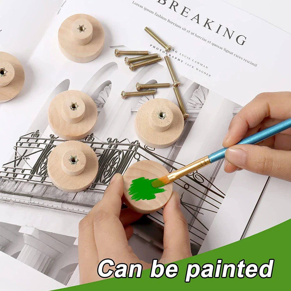 Round Wooden Cabinet Knobs Unfinished Wood cupboard Furniture Drawer Pulls Handles with Screws for Wardrobe Dresser Closet Qme