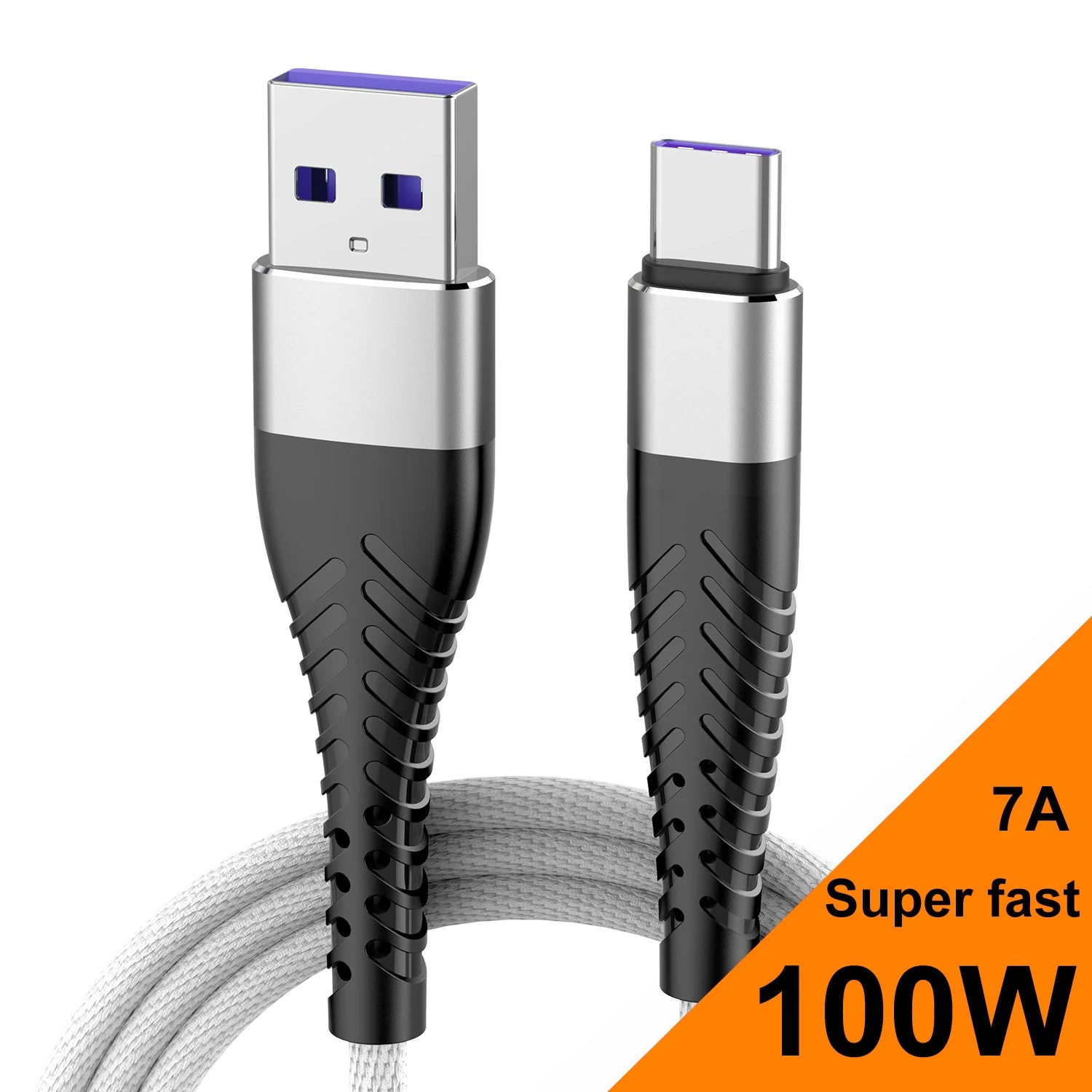 7A 100W 0.25/1/2/3M USB Data Charger Cable USB Type C Fast Charging Data Cable Cord For Huawei Xiaomi Samsung iPhone Phone Wire Qme White 0.25m