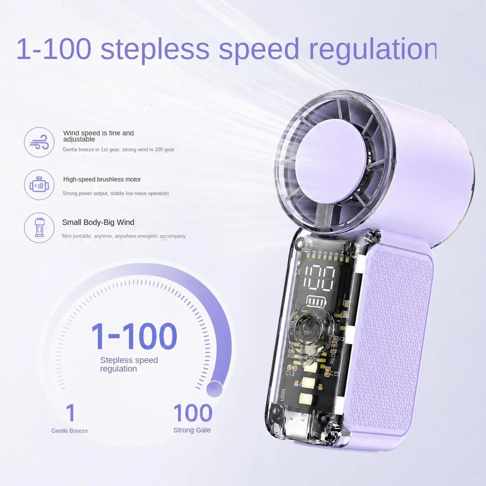 Fan Portable Rechargeable Portable Personal Cooling Gadget 100 Speed Settings Handheld Fan for Home Office Bedroom Desk Indoor Qme