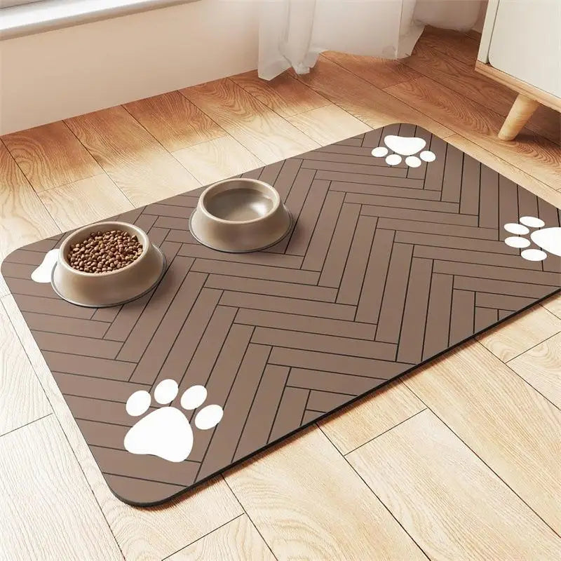 Waterproof Rubber Backing Quick Dry Water Mat Dog Cat Pet Feeding Qme Brown
