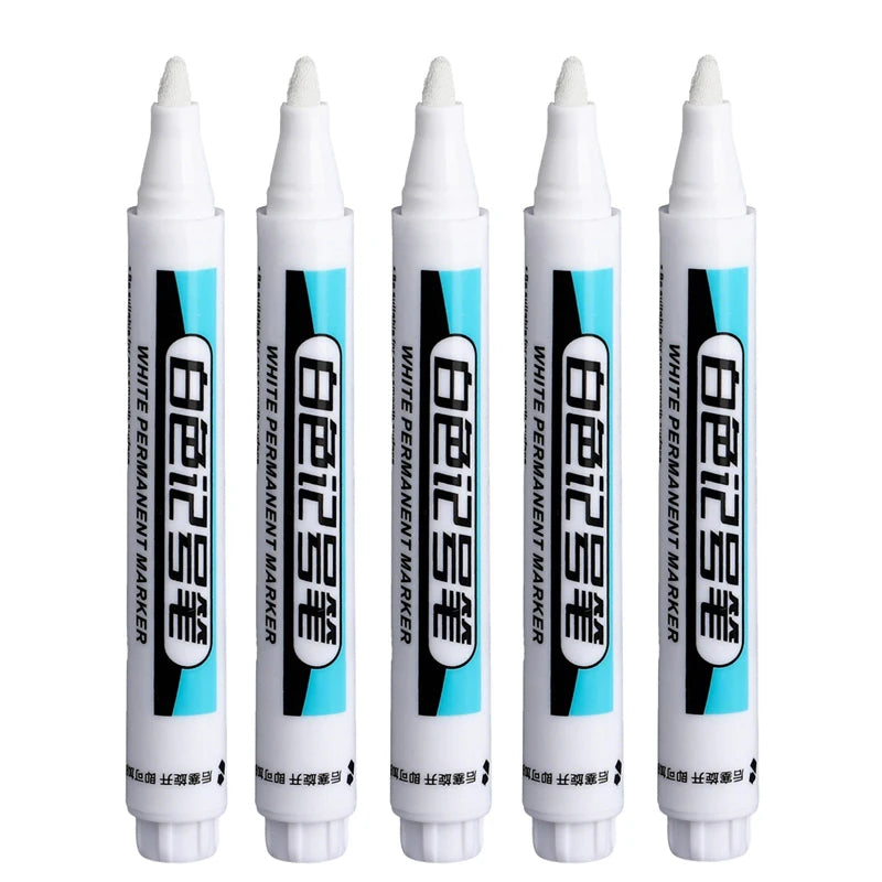1/10/20Pcs White Permanent Paint Marker Pens 0.7/1.0/2.5mm Tip Waterproof for Glass Stone Metal Plastic Leather DIY Art Craft Qme 5Pcs-2.5 mm