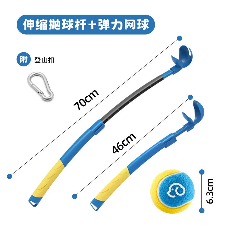 Portable Dog Ball Launcher Adjustable Telescopic Pole Throw Tennis Qme Blue