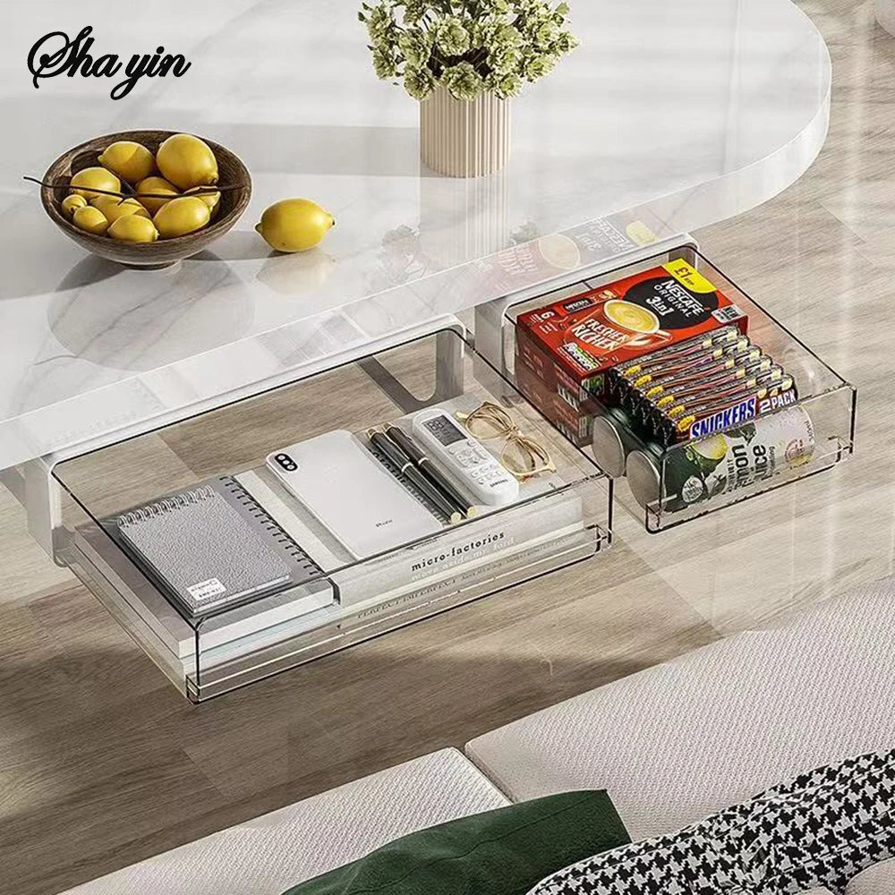 Drawer Storage Box Under Table Hidden Self-Adhesive Drawer Type Organizer Cabinet Office Desk Cosmetics Stationery Storage Rack Qme