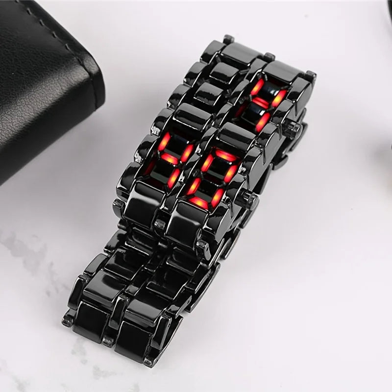 LED Display Electronic Watch Novelty Red Blue LED Lava Digital Wristwatch For Women Men Qme