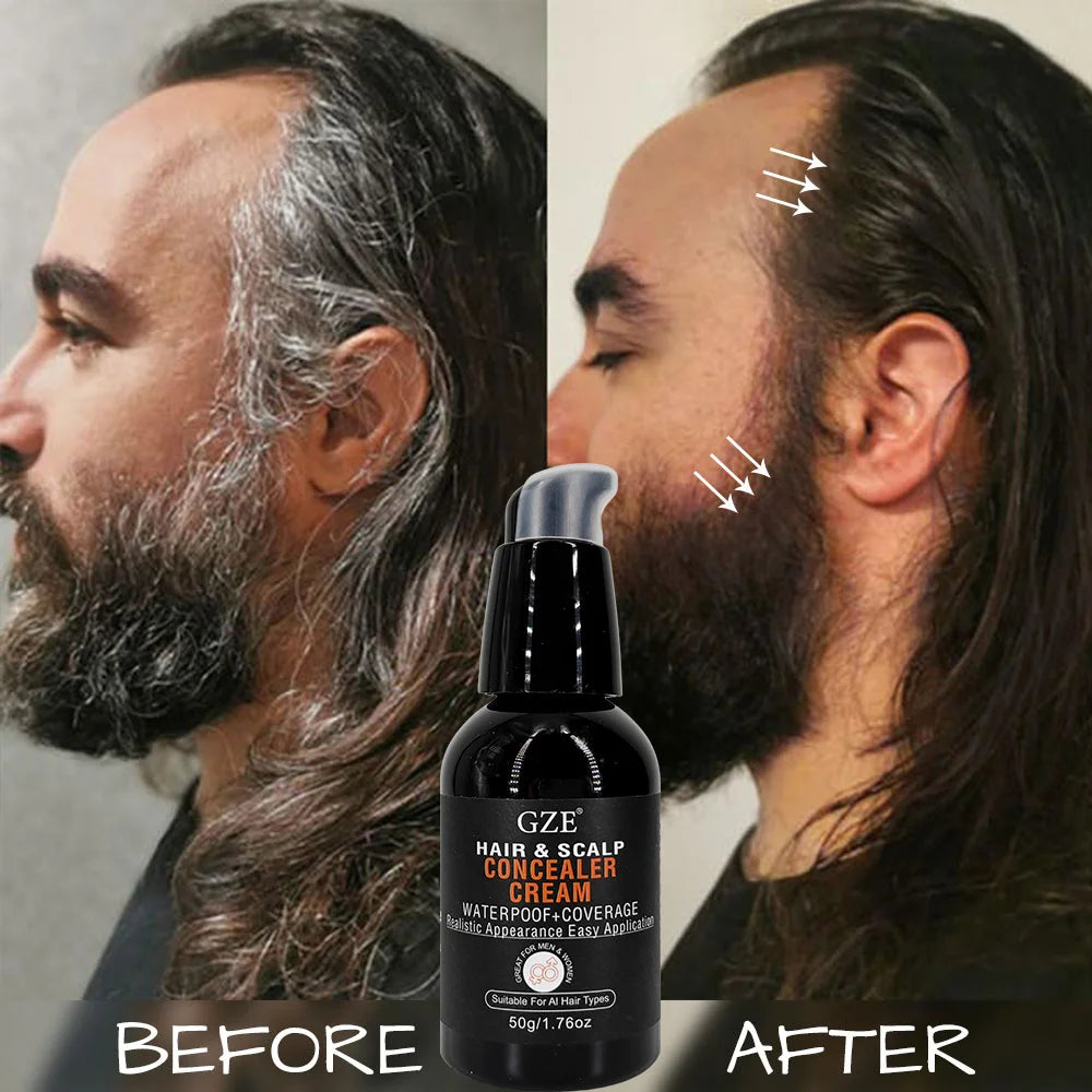 GZE Waterproof Concealer Cream for Hair, Scalp, Beard & Eyebrows – Covers Bald Spots, Thinning Hair & Patchy Brows Qme