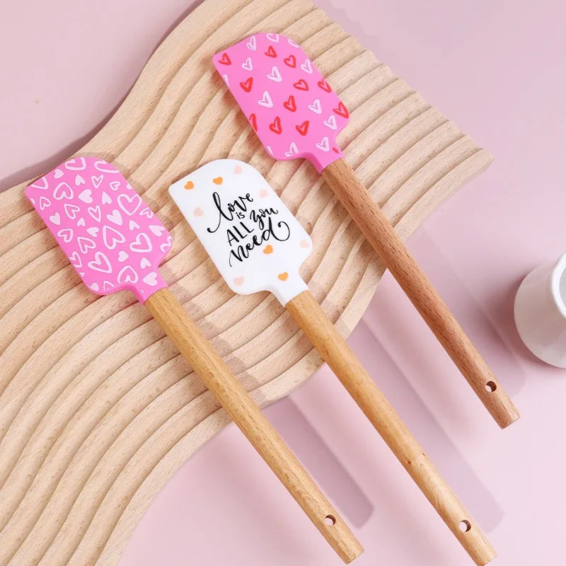 Silicone Spatula Wooden Handles Food Grade Non-stick Cooking Baking Qme