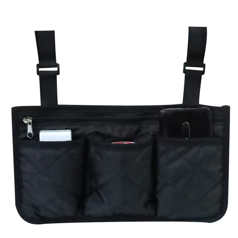 Wheelchair Armrest Storage Bag Waterproof Side Organizer Universal Qme black