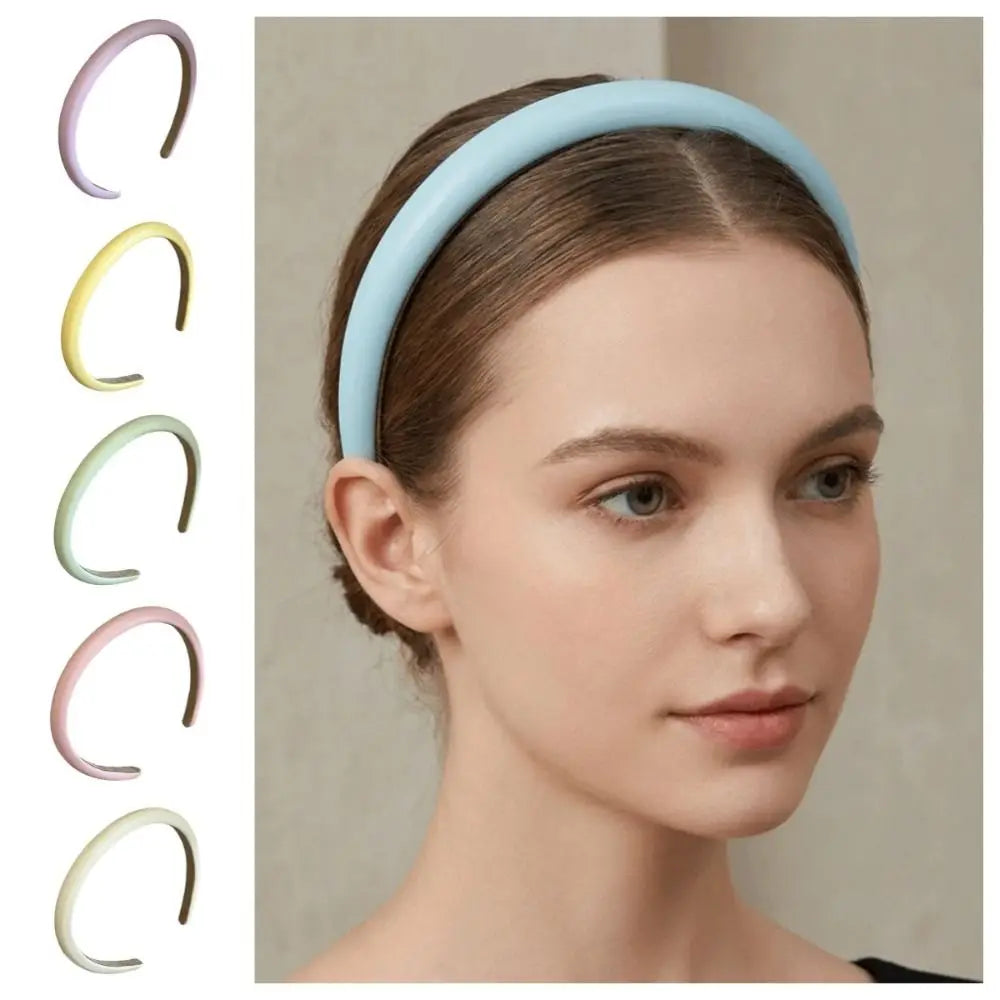 Sweet Cream Colors Women Headband Padded Korean Style Thin Headband Leather Hair Hoop Temperament Hair Band Wash Face Qme