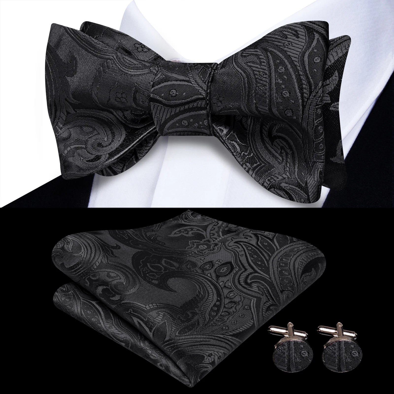 Pink Orange Sky Blue Hi-Tie Mens Bow Tie Pocket Square Cufflinks Set Self-tied Butterfly Knot Bowtie for Wedding Business Gift Qme HT-LH-2289