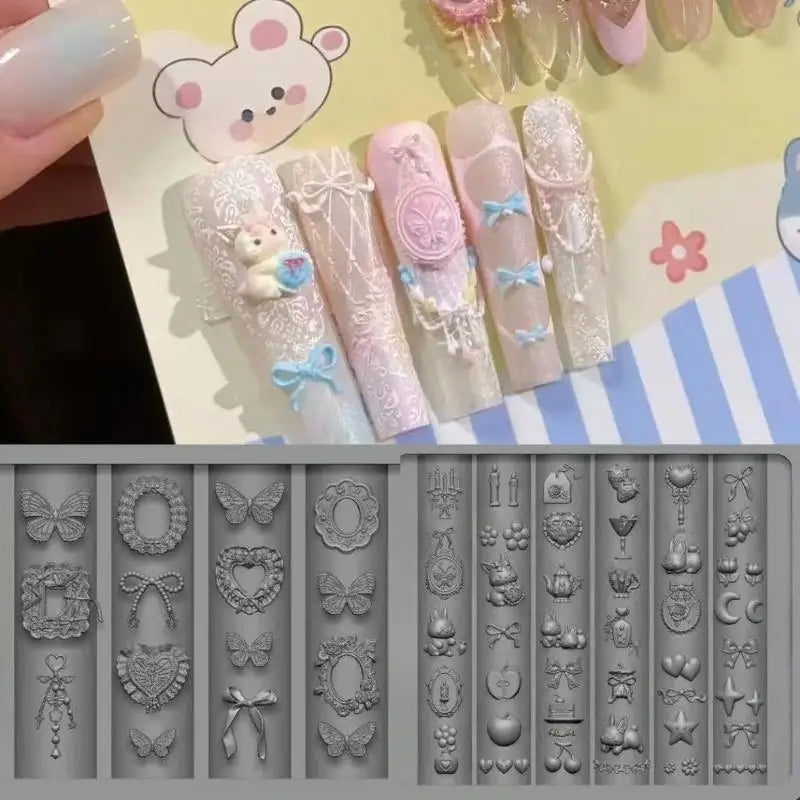 3D Silicone Mold Nail Art Design Relief Bow Strawberry Baroque Qme A6