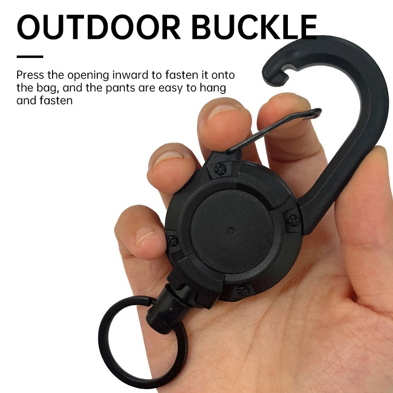 Retractable Heavy Duty Pull Reel Carabiner Key Chains Strong Steel Wire Rope Buckle Spring Key Ring Outdoor Sporty Keychain Tool Qme