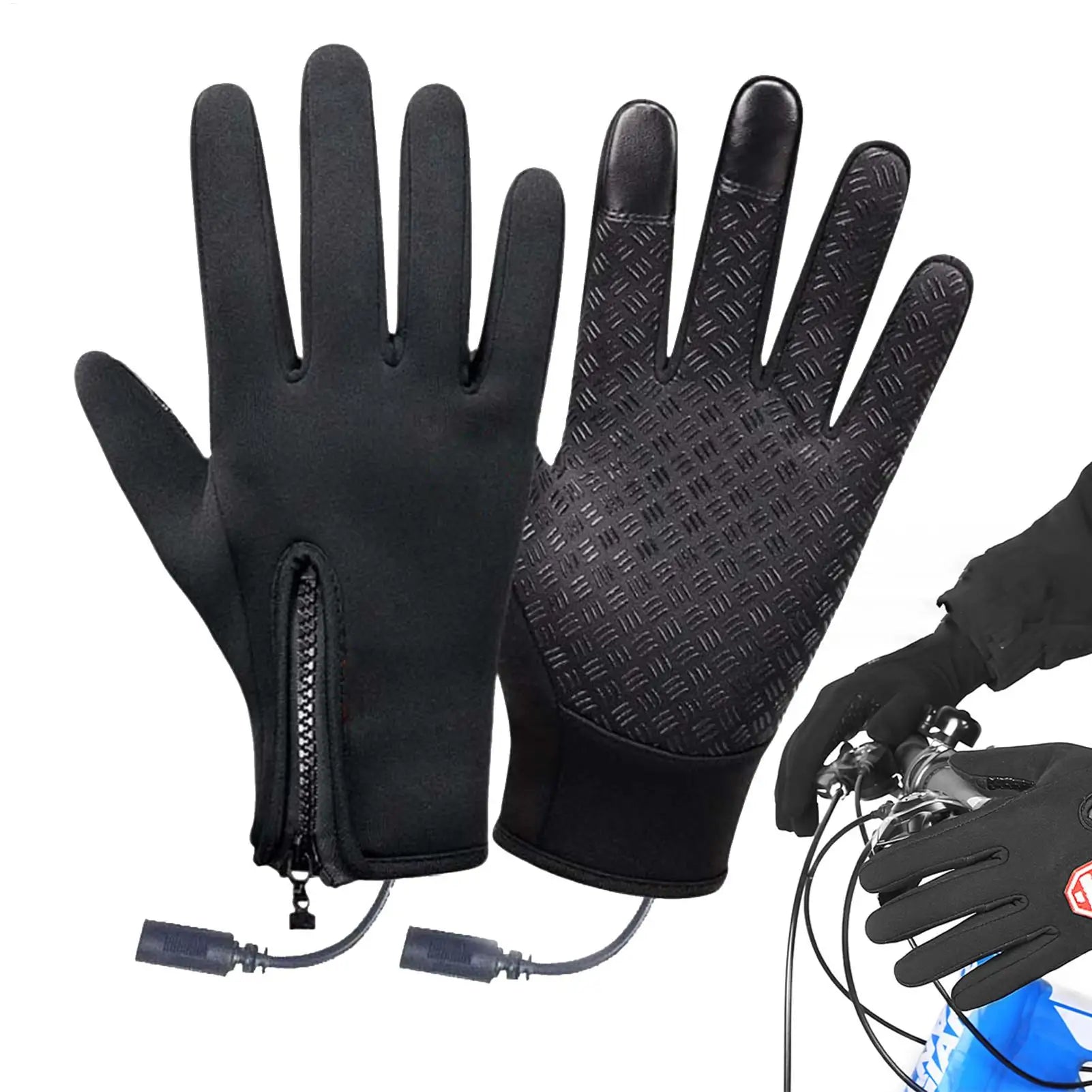 1pairHeated Cycling Gloves Hand Warmer Rechargeable Heated Mittens Gloves Windproof Warm Heated Gloves Heating Gloves For Riding Qme