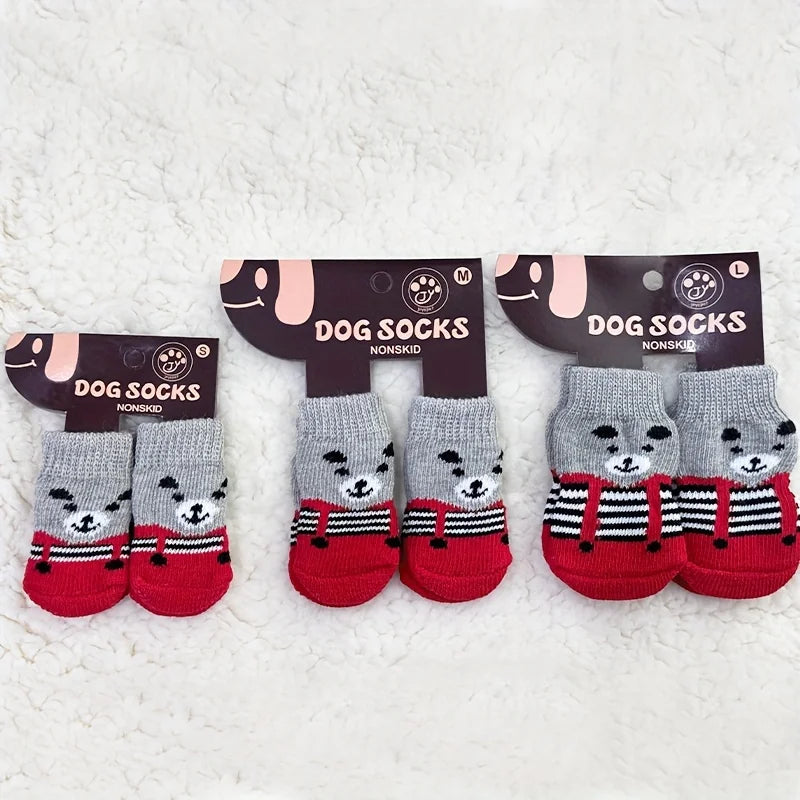 Pet socks, anti dirt and anti slip dog foot covers, Teddy Bears, Puppy Cotton Socks, 3D Doll Dog Shoes, set of 4 universal for c Qme Red M