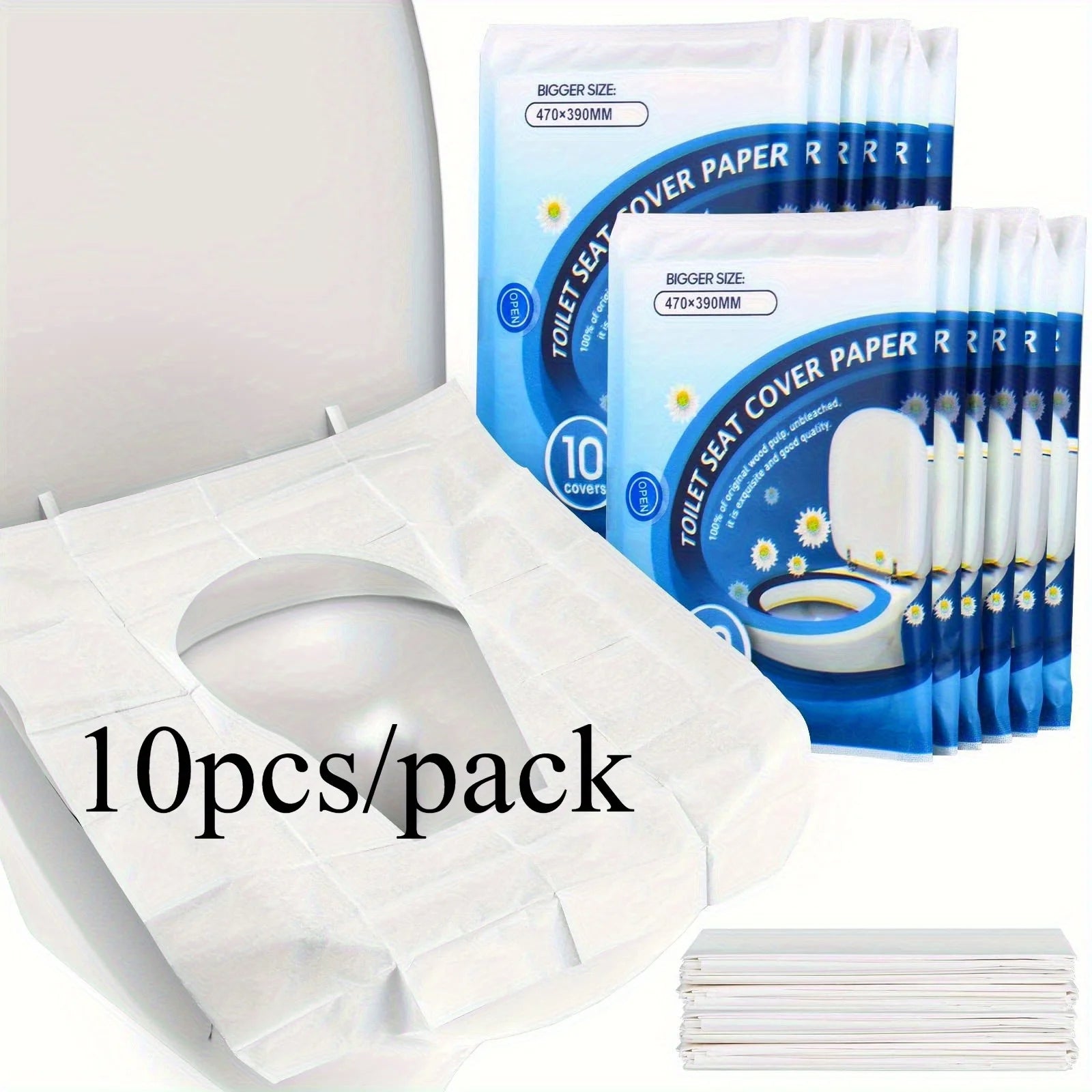 10pcs/pack Disposable Toilet Seat Covers, Soft Non-Woven Fabric, Flushable Bathroom Accessories for Airplane, Road Trips Qme Blue