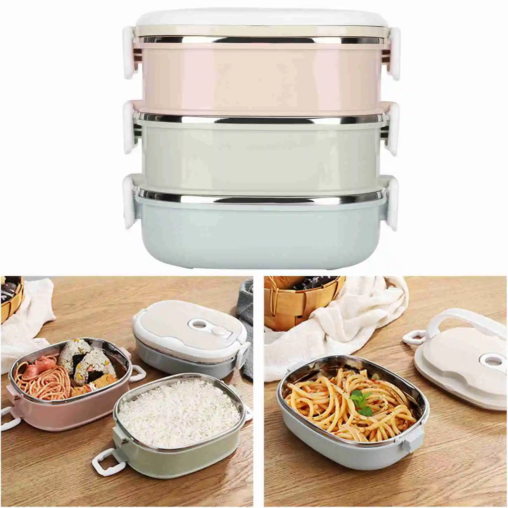 Multi Layer Lunch Box Large Capacity Portable Stainless Steel Food Lunch Container for Office Workers and Students Qme