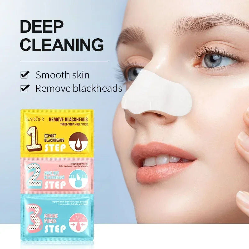 3 Steps Kit Blackhead Remover Nose Patch Shrink Pores Deep Cleaning Nose Masks T Area Care Shrink Pore Moisturizing Face Care Qme