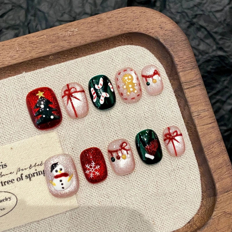 Christmas Shiny Red Fake Nails Cute Press Hand-painted Snowflake Qme GJ-CDJ-2644-M