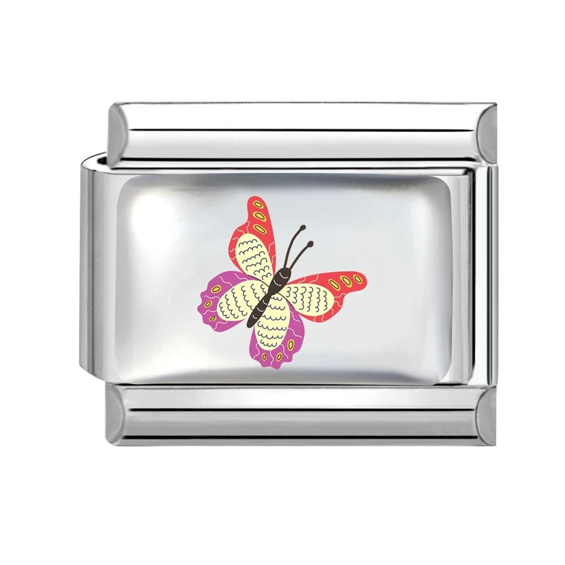 New Y2K Attractive Purple Butterfly Colorful Flower Italian Charm Link fit 9mm Stainless Steel Jewelry DIY Making Bracelets Gift Qme Style 8