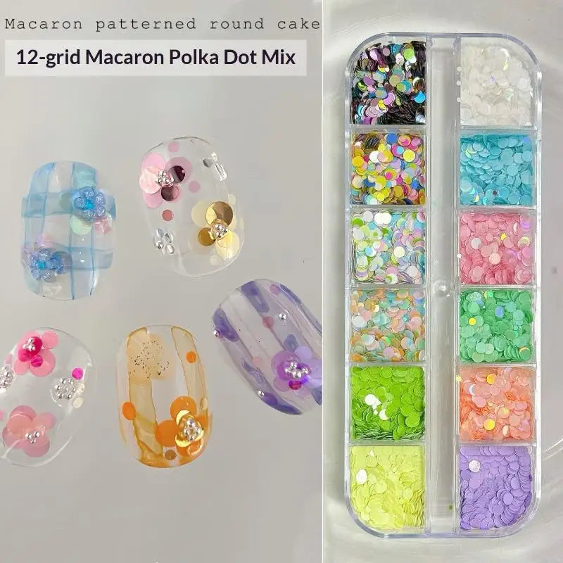 Vibrant 12 Grids Circular Nail Glitter Colorful Flowers DIY Projects Qme 3