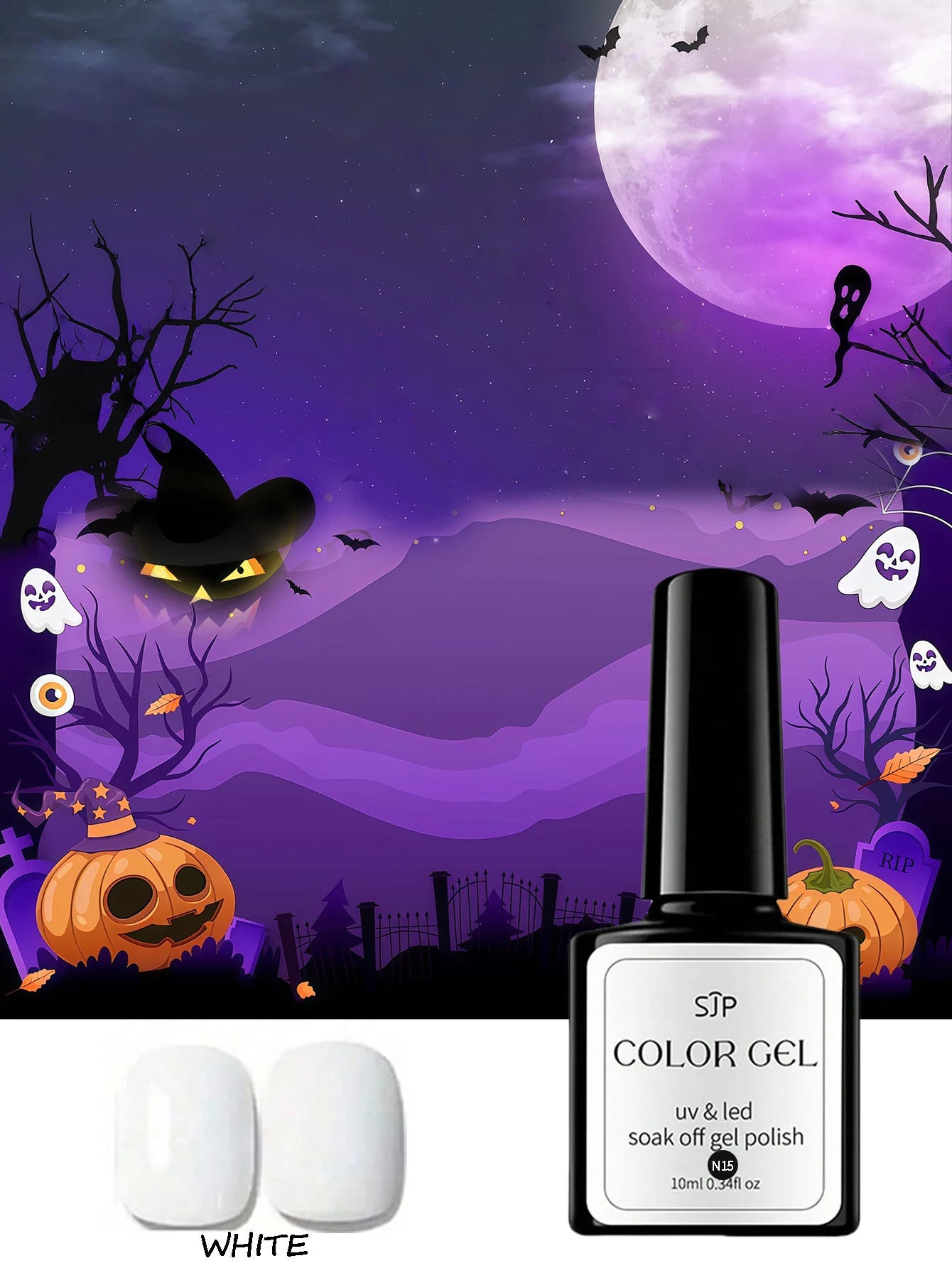 1 Halloween Gel Nail Polish Includes Witch Purple White Vampire Blood Qme white