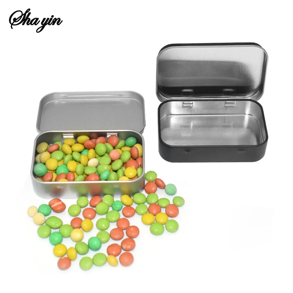 Metal Rectangular Empty Mini Tin Box Tinplate Push Candy Pill Cases Bins Jar Hinged Containers Small Organizer Storage Box Qme