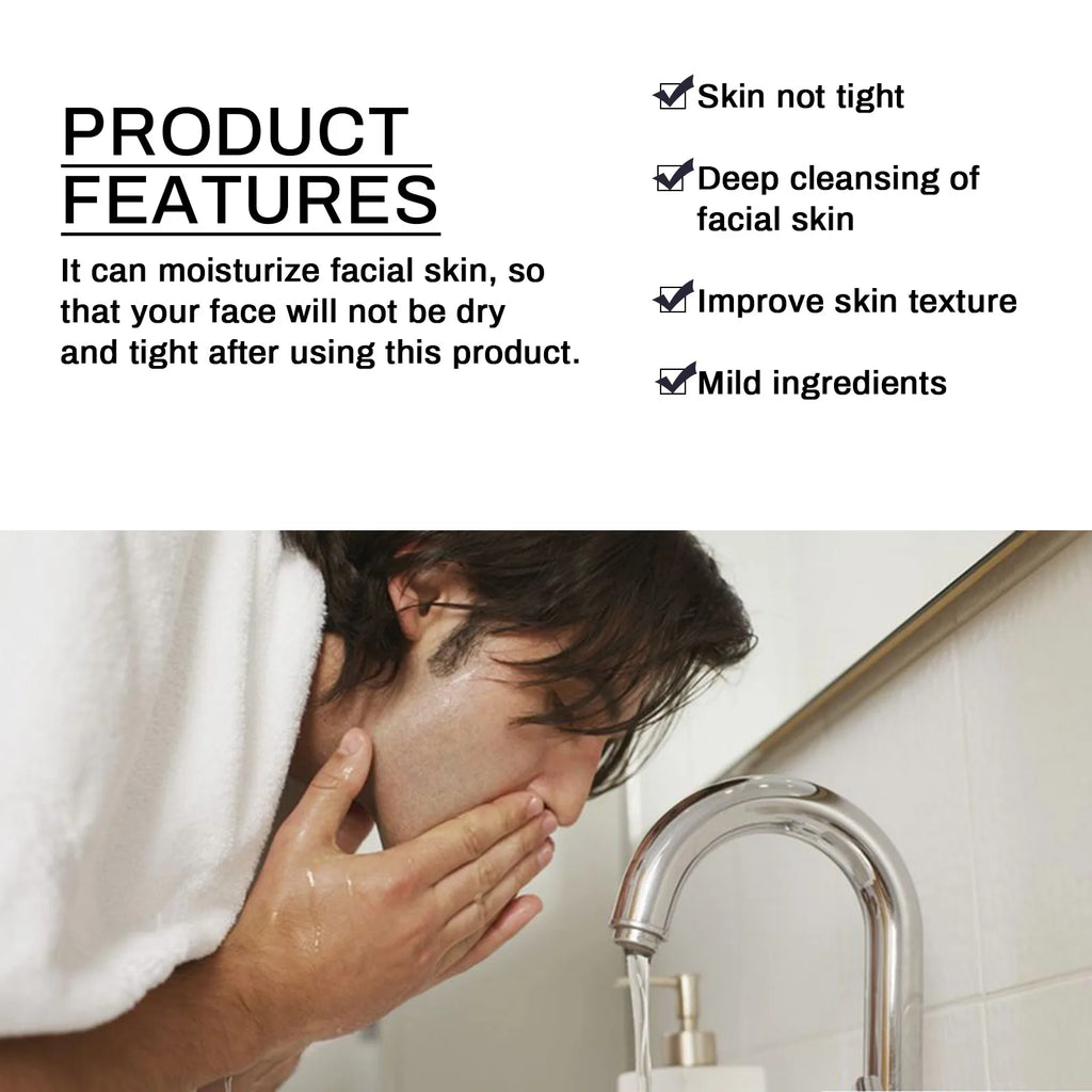 Men's Daily Face Wash Deep Cleansing Pore Oil Control Remove Acne Blackhead Brightening Facial Cleanser for Refreshed Skin Qme