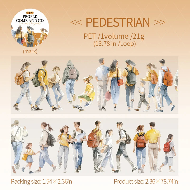 1 Roll Pedestrian PET Seamless Scene Washi Tape for DIY Scrapbooking Journal Collage Material Phone Case Notebook Decoration Qme 2